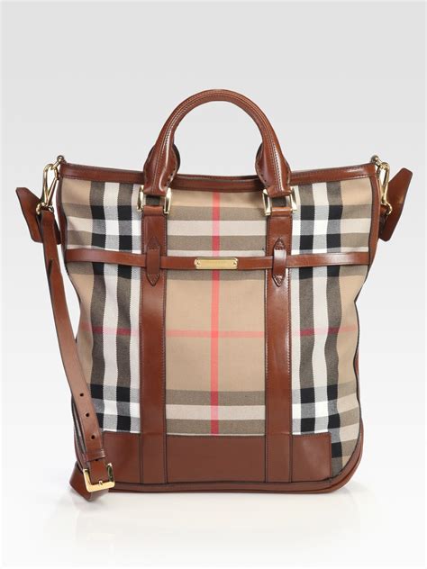 burberry check canvas and leather tote bag|burberry checked canvas tote bag.